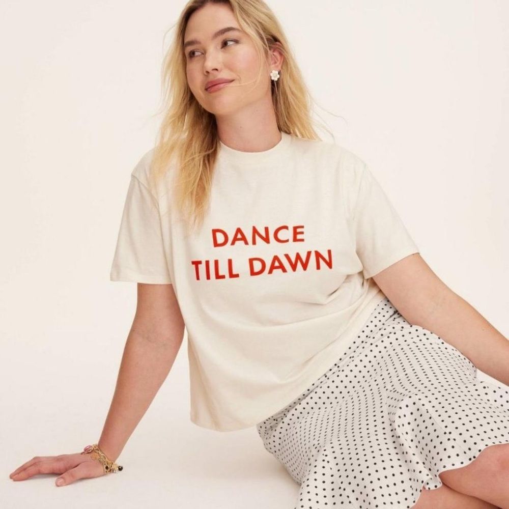 Dance Till Dawn Short Sleeve Graphic T-Shirt Kate Spade New York Cream Size Xl